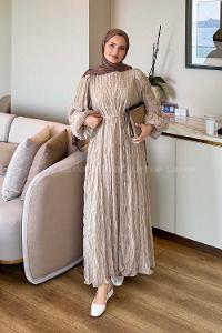 Beige Crew Neck Modal Dresess