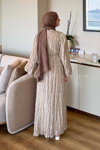 Beige Crew Neck Modal Dresess