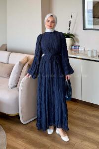 Lamelif Gipeli Modal Tesettür Elbise Lacivert