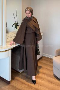 Lamelif Kat Detaylı Keten Gömlek Takım Acı Kahve