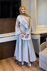 Stone Shirt Collar Long Arm Linen Straight Skirt Suit