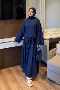 Lamelif Keten Etekli Takım Lacivert