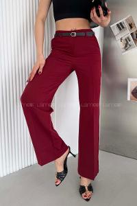 Claret Red Crepe Fabric High Waist Material Pants