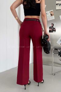 Claret Red Crepe Fabric High Waist Material Pants