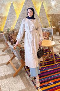 Lamelif Arka Roba Büzgü Detaylı Elbise Taş Rengi