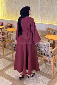 Lamelif Bağcıklı Etek-Bluz İkili Takım Bordo