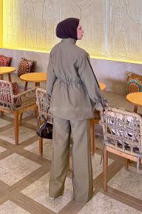 Lamelif Bağlama Detaylı Etekli Takım Haki