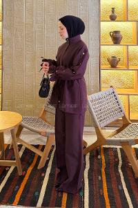 Lamelif Bağlama Detaylı Etekli Takım Mürdüm