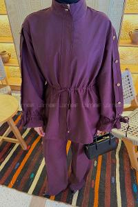 Lamelif Bağlama Detaylı Etekli Takım Mürdüm