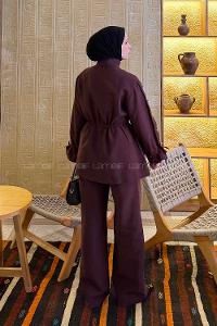 Lamelif Bağlama Detaylı Etekli Takım Mürdüm