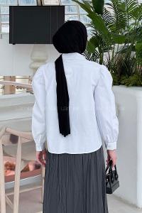 Lamelif Bebe Yaka Dantel Dikişli Gömlek Beyaz