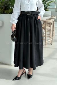 Black Viscose Fabric Polyester Flared Skirt Skirt