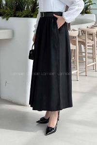 Black Viscose Fabric Polyester Flared Skirt Skirt