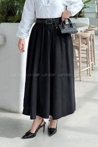 Black Viscose Fabric Polyester Flared Skirt Skirt