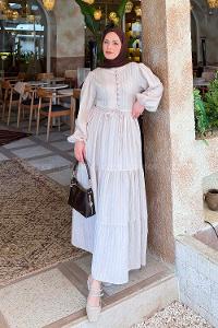 Lamelif Biritli Tesettür Elbise Taş