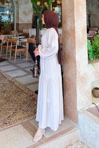 Lamelif Biritli Tesettür Elbise Taş