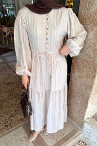 Lamelif Biritli Tesettür Elbise Taş