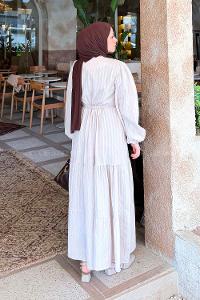 Lamelif Biritli Tesettür Elbise Taş