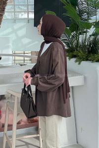 Lamelif Brit düğmeli V Yaka Gömlek Acı Kahve