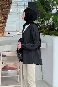 Lamelif Brit düğmeli V Yaka Gömlek Siyah