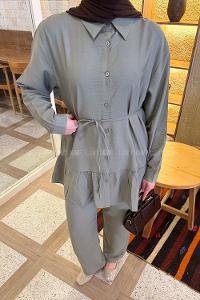 Mint Green Shirt Collar Long Arm Cotton Lycra Regular Trousers Material Suit