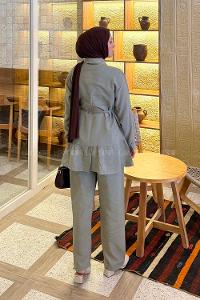 Mint Green Shirt Collar Long Arm Cotton Lycra Regular Trousers Material Suit