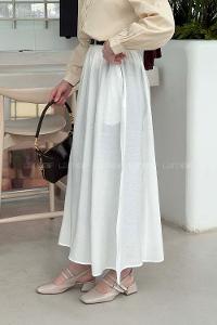 Lamelif Cep Detaylı Etek Ekru