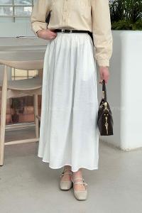 Lamelif Cep Detaylı Etek Ekru