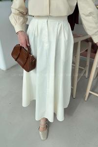 Lamelif Cep Detaylı Kloş Keten Etek Krem