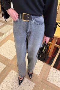 Lamelif Çift Pensli Boyfriend Pantolon Gri