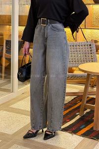 Lamelif Çift Pensli Boyfriend Pantolon Gri