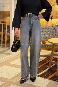 Lamelif Çift Pensli Boyfriend Pantolon Gri