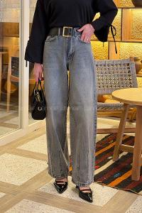 Lamelif Çift Pensli Boyfriend Pantolon Gri