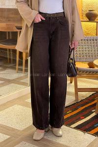 Lamelif Çift Pensli Boyfriend Pantolon Kahverengi