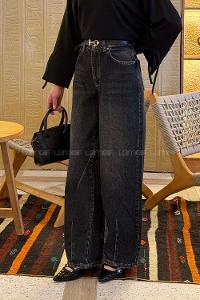 Lamelif Çift Pensli Boyfriend Pantolon Koyu Gri