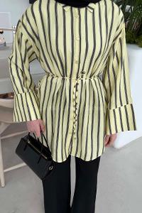 Yellow Shirt Collar Long Arm Cotton Unprinted Shirt