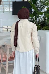 Lamelif Dantel Dikişli Gömlek Krem