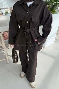 Dark Brown Shirt Collar Long Arm Denim Regular Trousers Comfortable Suit