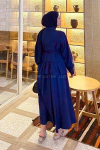 Lamelif Etek Ucu Pileli Bağlamalı Takım Lacivert