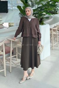 Lamelif Fırfırlı Bluz Acı Kahve