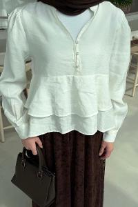 Lamelif Fırfırlı Bluz Ekru