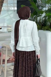 Lamelif Fırfırlı Bluz Ekru