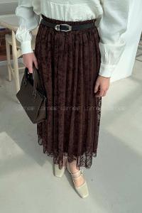 Lamelif Floklu Etek Acı Kahve