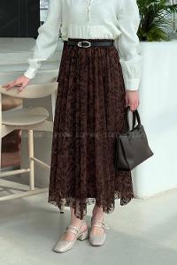 Lamelif Floklu Etek Acı Kahve