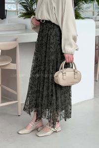 Lamelif Floklu Etek Haki