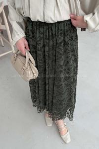 Lamelif Floklu Etek Haki