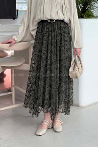 Lamelif Floklu Etek Haki