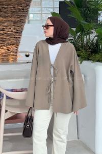 Lamelif İspanyol Kol Bağlama Detaylı Gömlek Haki