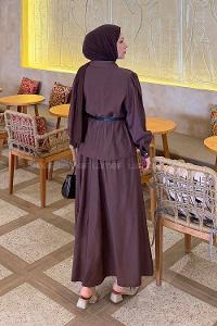 Lamelif Kemer Detaylı Etekli Takım Kahverengi