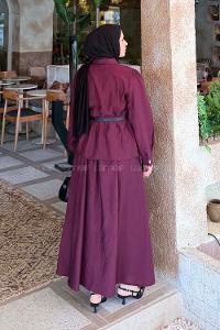 Lamelif Kemer Detaylı Etekli Takım Mürdüm